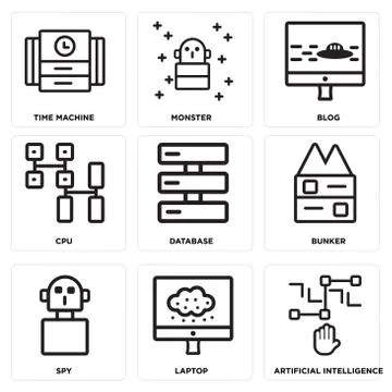 Set Of 9 simple editable icons such as Artificial intelligence, Laptop, Spy Gratis stockillustratie