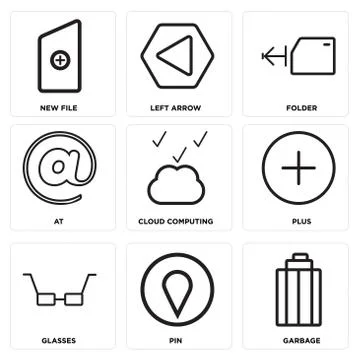Set Of 9 simple editable icons such as Garbage, Pin, Glasses 무료 스톡 일러스트