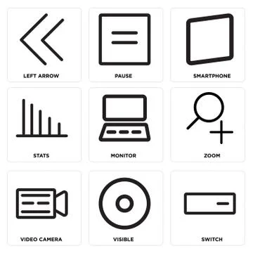 Set Of 9 simple editable icons such as Switch, Visible, Video camera Illustrazione stock gratuita