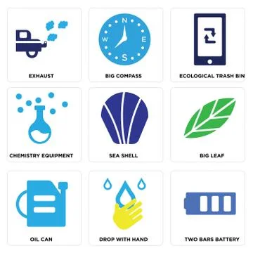 Set Of 9 simple editable icons such as Two Bars Battery, Drop with Hand, Oil  Illustrazione stock gratuita