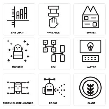 Set Of 9 simple editable icons such as Plant, Robot, Artificial intelligence Gratis stockillustratie