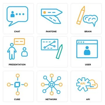 Set Of 9 simple editable icons such as Api, Network, Cube Free Stock Illustration