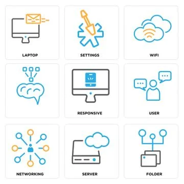 Set Of 9 simple editable icons such as Folder, Server, Networking Free Stock Illustration