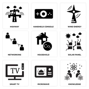 Set Of 9 simple editable icons such as Knowledge, Microwave, Smart tv Free Stock Illustration