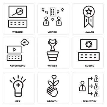 Set Of 9 simple editable icons such as Teamwork, Growth, Idea Grats Stockgrafik