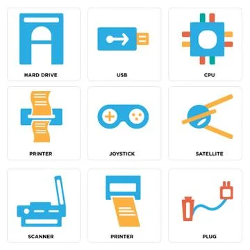 Set Of 9 simple editable icons such as Plug, Printer, Scanner 無料イラスト素材
