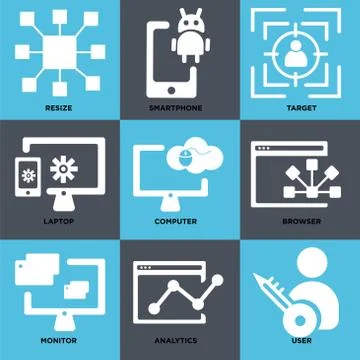 Set Of 9 simple editable icons such as User, Analytics, Monitor Illustrazione stock gratuita