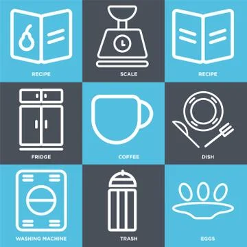 Set Of 9 simple editable icons such as Eggs, Trash, Washing machine Free Stock Illustration
