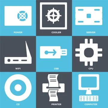 Set Of 9 simple editable icons such as Computer, Printer, Cd Free Stock Illustration