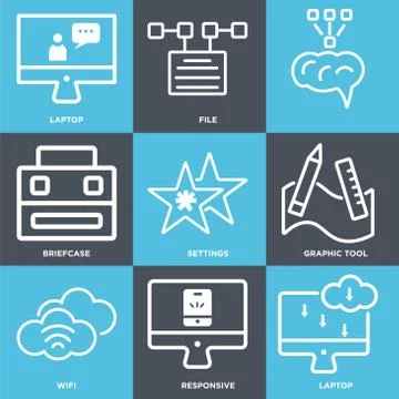 Set Of 9 simple editable icons such as Laptop, Responsive, Wifi Free Stock Illustration