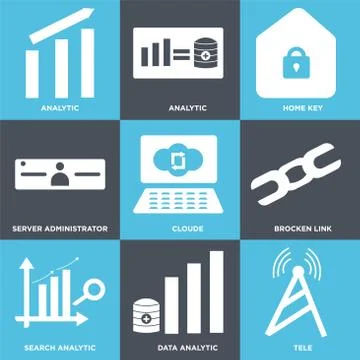 Set Of 9 simple editable icons such as Tele, Data analytic, Search analytic Free Stock Illustration