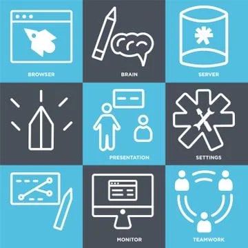 Set Of 9 simple editable icons such as Teamwork, Monitor, 무료 스톡 일러스트