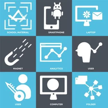 Set Of 9 simple editable icons such as Folder, Computer, User 무료 스톡 일러스트