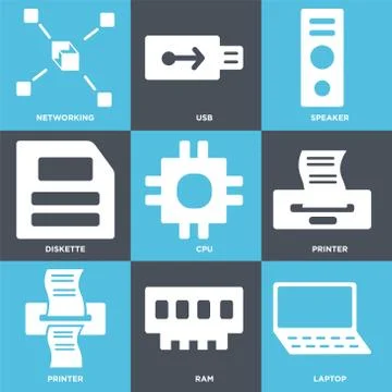Set Of 9 simple editable icons such as Laptop, Ram, Printer 無料イラスト素材