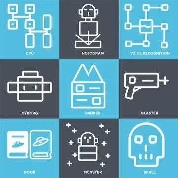Set Of 9 simple editable icons such as Skull, Monster, Book Free Stock Illustration
