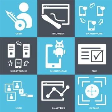 Set Of 9 simple editable icons such as Expand, Analytics, User 무료 스톡 일러스트