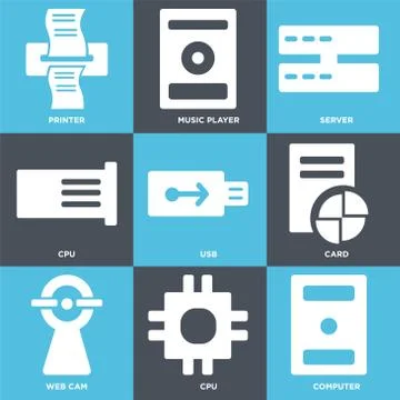 Set Of 9 simple editable icons such as Computer, Cpu, Web cam 무료 스톡 일러스트