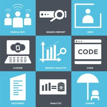 Set Of 9 simple editable icons such as Dinner, Analytic, Document Grats Stockgrafik