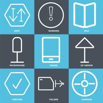 Set Of 9 simple editable icons such as Compass, Folder, Checked Free Stock Illustration