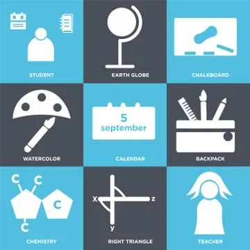 Set Of 9 simple editable icons such as Teacher, Right triangle, Chemistry Free Stock Illustration