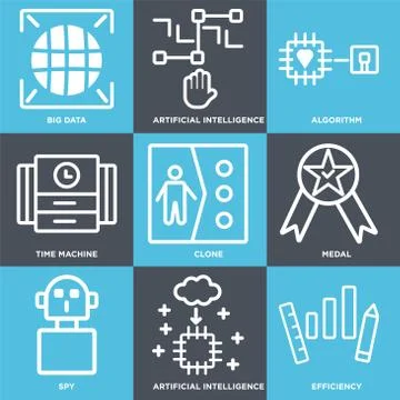 Set Of 9 simple editable icons such as Efficiency, Artificial intelligence, S Free Stock Illustration
