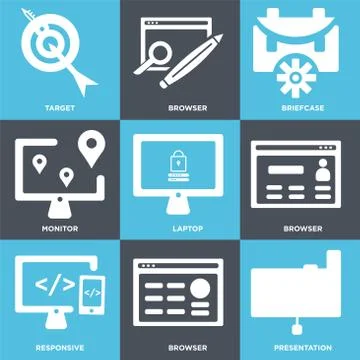 Set Of 9 simple editable icons such as Presentation, Browser, Responsive 무료 스톡 일러스트