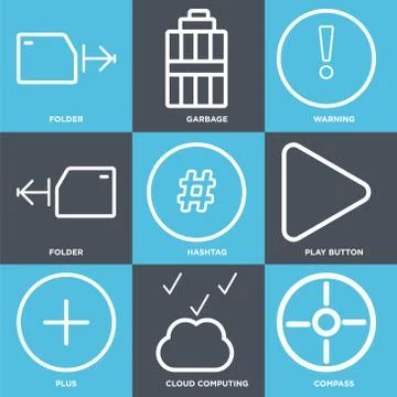 Set Of 9 simple editable icons such as Compass, Cloud computing, Plus 免费库存插图