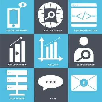 Set Of 9 simple editable icons such as , Chat, Data server Free Stock Illustration