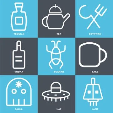 Set Of 9 simple editable icons such as Lamp, Hat, Skull Free Stock Illustration