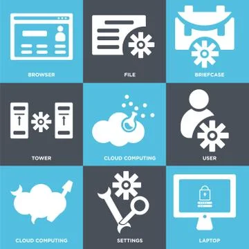 Set Of 9 simple editable icons such as Laptop, Settings, Cloud computing Free Stock Illustration