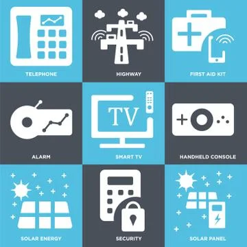 Set Of 9 simple editable icons such as Solar panel, Security, Solar energy Free Stock Illustration