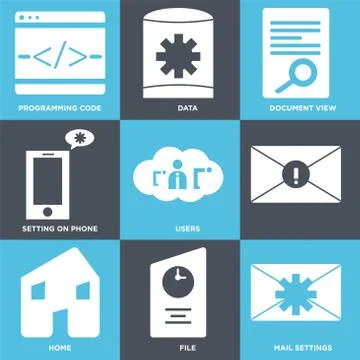 Set Of 9 simple editable icons such as Mail settings, File, Home Free Stock Illustration