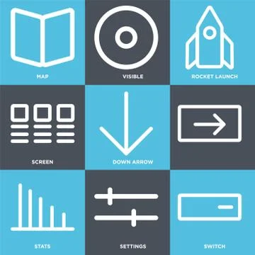 Set Of 9 simple editable icons such as Switch, Settings, Stats Illustrazione stock gratuita