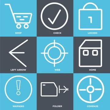 Set Of 9 simple editable icons such as Compass, Folder, Warning 無料イラスト素材