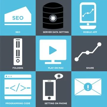 Set Of 9 simple editable icons such as , Setting on phone, Programming code 무료 스톡 일러스트