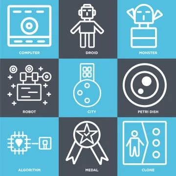 Set Of 9 simple editable icons such as Clone, Medal, Algorithm Free Stock Illustration