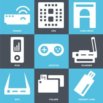 Set Of 9 simple editable icons such as Memory card, Folder, Wifi Free Stock Illustration