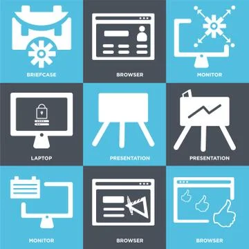 Set Of 9 simple editable icons such as Browser, Browser, Monitor Free Stock Illustration