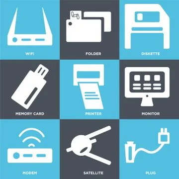 Set Of 9 simple editable icons such as Plug, Satellite, Modem Gratis stockillustratie