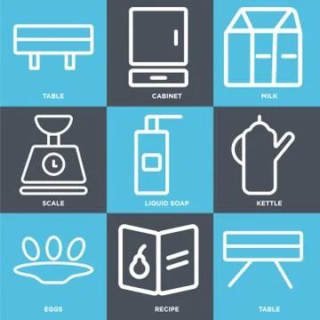Set Of 9 simple editable icons such as Table, Recipe, Eggs Free Stock Illustration
