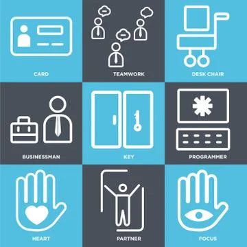 Set Of 9 simple editable icons such as Focus, Partner, Heart Free Stock Illustration