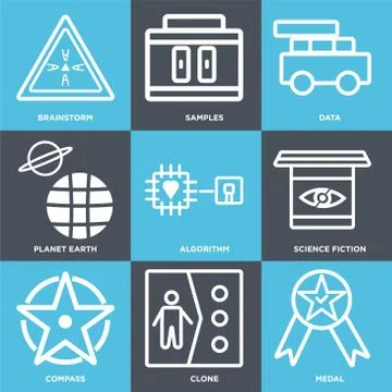 Set Of 9 simple editable icons such as Medal, Clone, Compass 無料イラスト素材