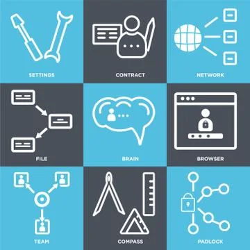 Set Of 9 simple editable icons such as Padlock, Compass, Team 無料イラスト素材