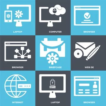 Set Of 9 simple editable icons such as Browser, Laptop, Internet Free Stock Illustration