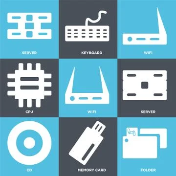 Set Of 9 simple editable icons such as Folder, Memory card, Cd Free Stock Illustration