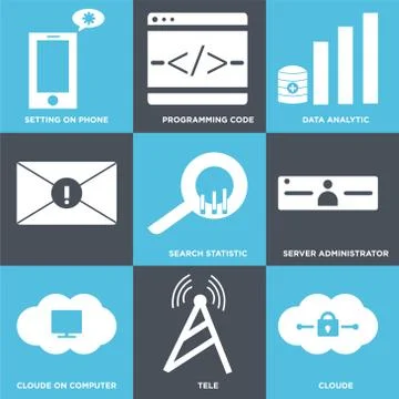 Set Of 9 simple editable icons such as Cloude, Tele, Cloude on computer Free Stock Illustration
