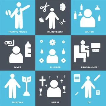 Set Of 9 simple editable icons such as De, Priest, Musician Free Stock Illustration