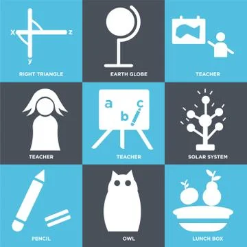 Set Of 9 simple editable icons such as Lunch box, Owl, Pencil Illustrazione stock gratuita