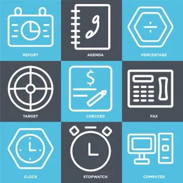 Set Of 9 simple editable icons such as Computer, Stopwatch, Clock 무료 스톡 일러스트