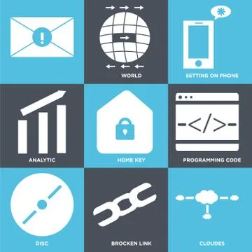 Set Of 9 simple editable icons such as Cloudes, Brocken link, Disc 無料イラスト素材